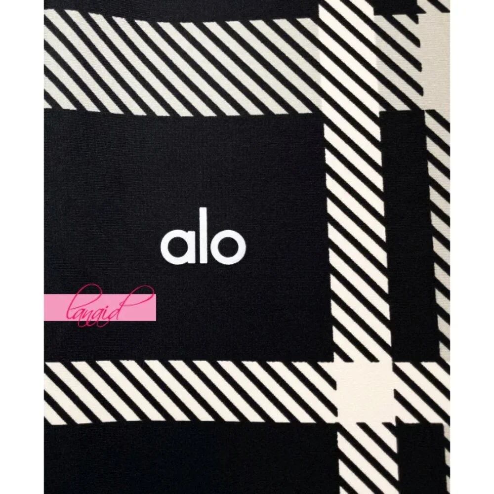Alo High-Waist Airlift Magnified Plaid Leggings Black Ivory Hi-Rise Waisted Pant